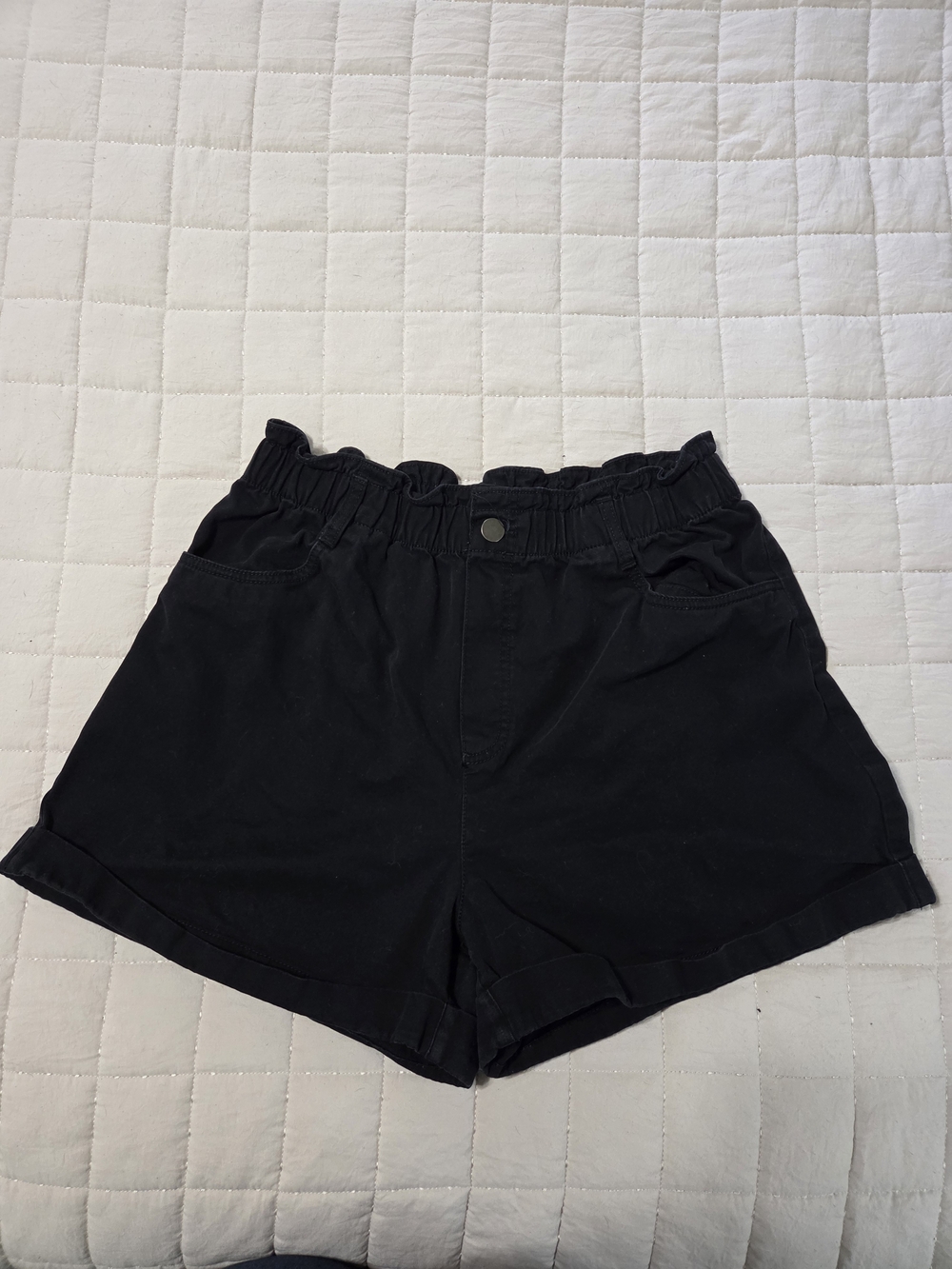 Women’s Black High-Waist Paperbag Shorts